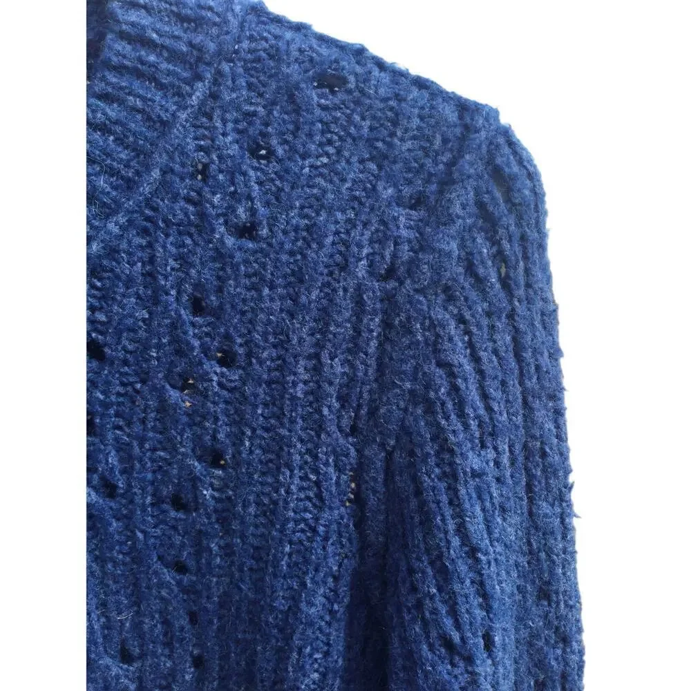 Free‎ people cable knit sweater Size Small blue boho beachy coastal grunge wool